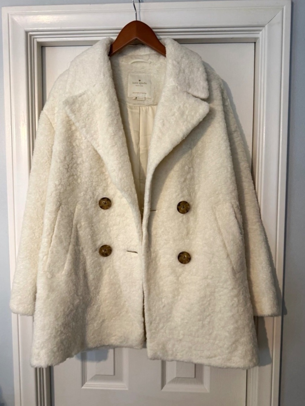 Kate Spade Broome Street Teddy Coat French Cream Ivory Size S